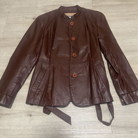 The May Co Vtg Women's Leather Jacket Brown Size 14 Made In‎ Canada 1970s